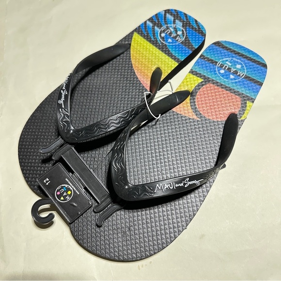 Maui and Sons Flip Flops – Men’s Size 12 – Black Surf Graphic – New with Tags - Picture 1 of 7